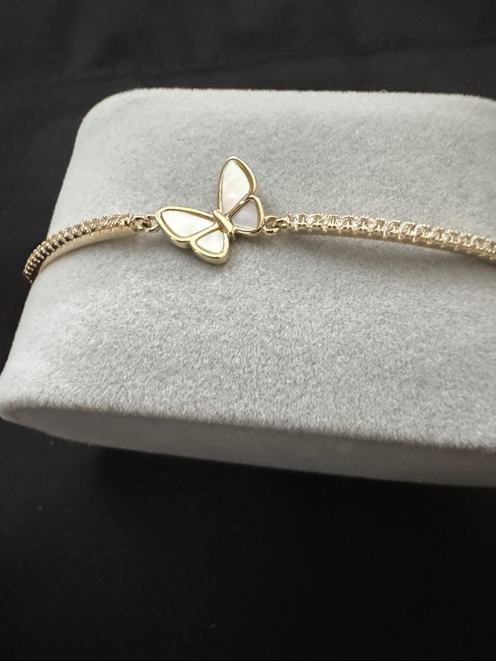 Gold Butterfly Bracelet with White Inlay - Women Jewelry